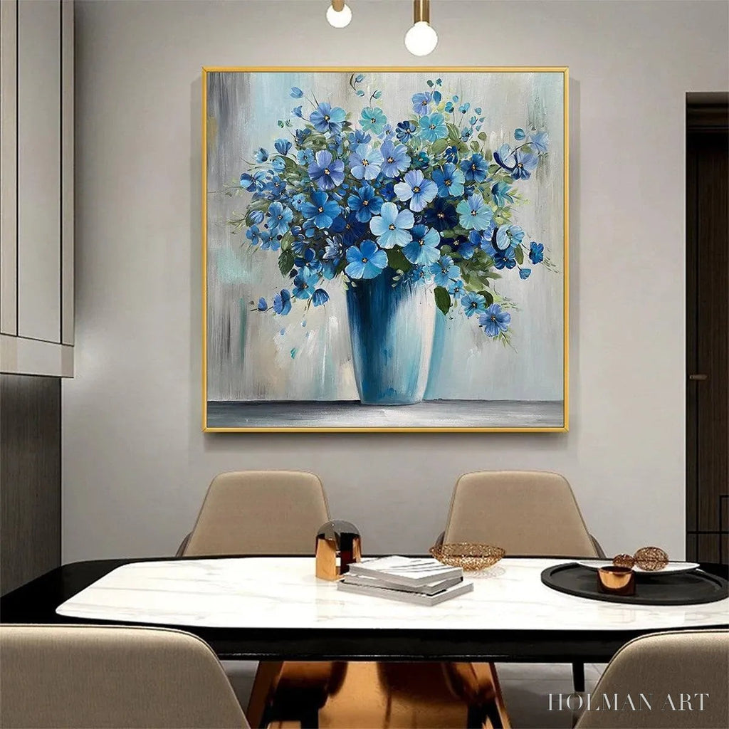 HOLMAN ART Blue Serenity – Blue Floral Painting, Square Canvas Art, Still Life Wall Decor, Calming Artwork - image 6