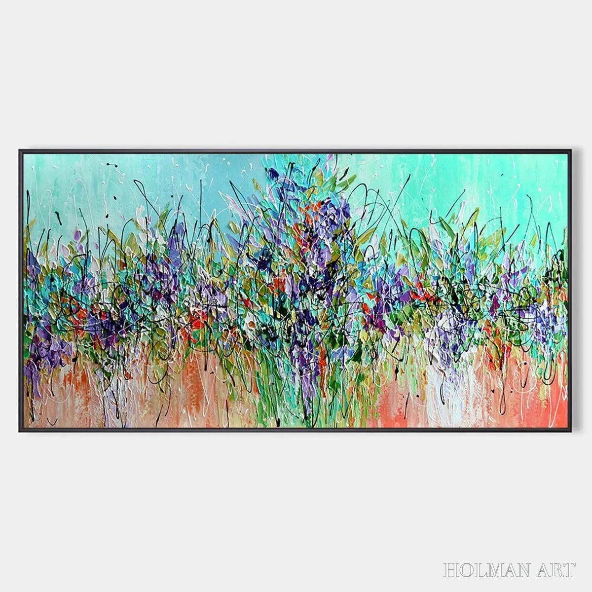 HOLMAN ART Lilac Meadow – Panoramic Floral Impasto Oil Painting - image 1