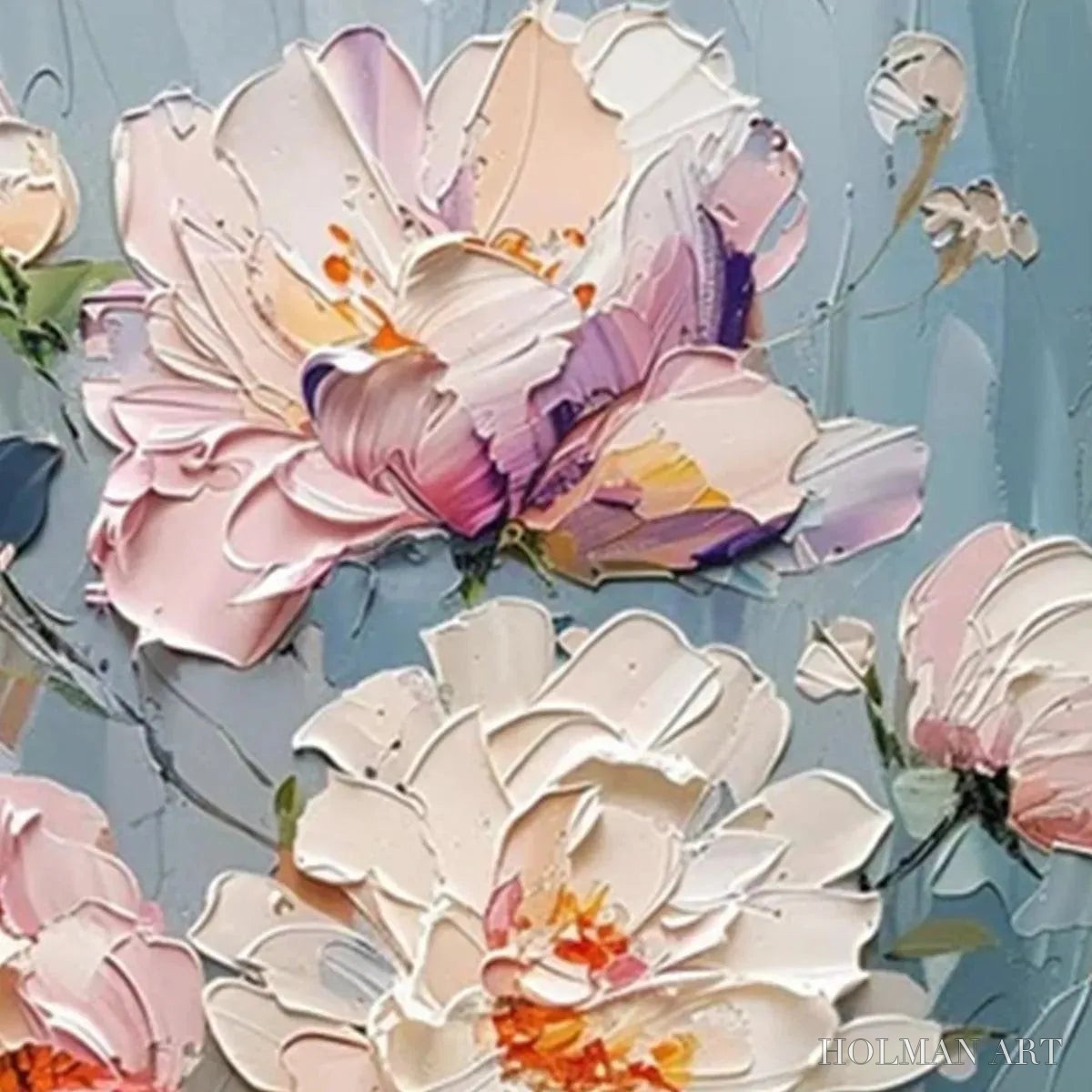 HOLMAN ART Pastel Peonies – Textured Peony Painting, Impasto Floral , Square Canvas, Romantic Decor - image 3
