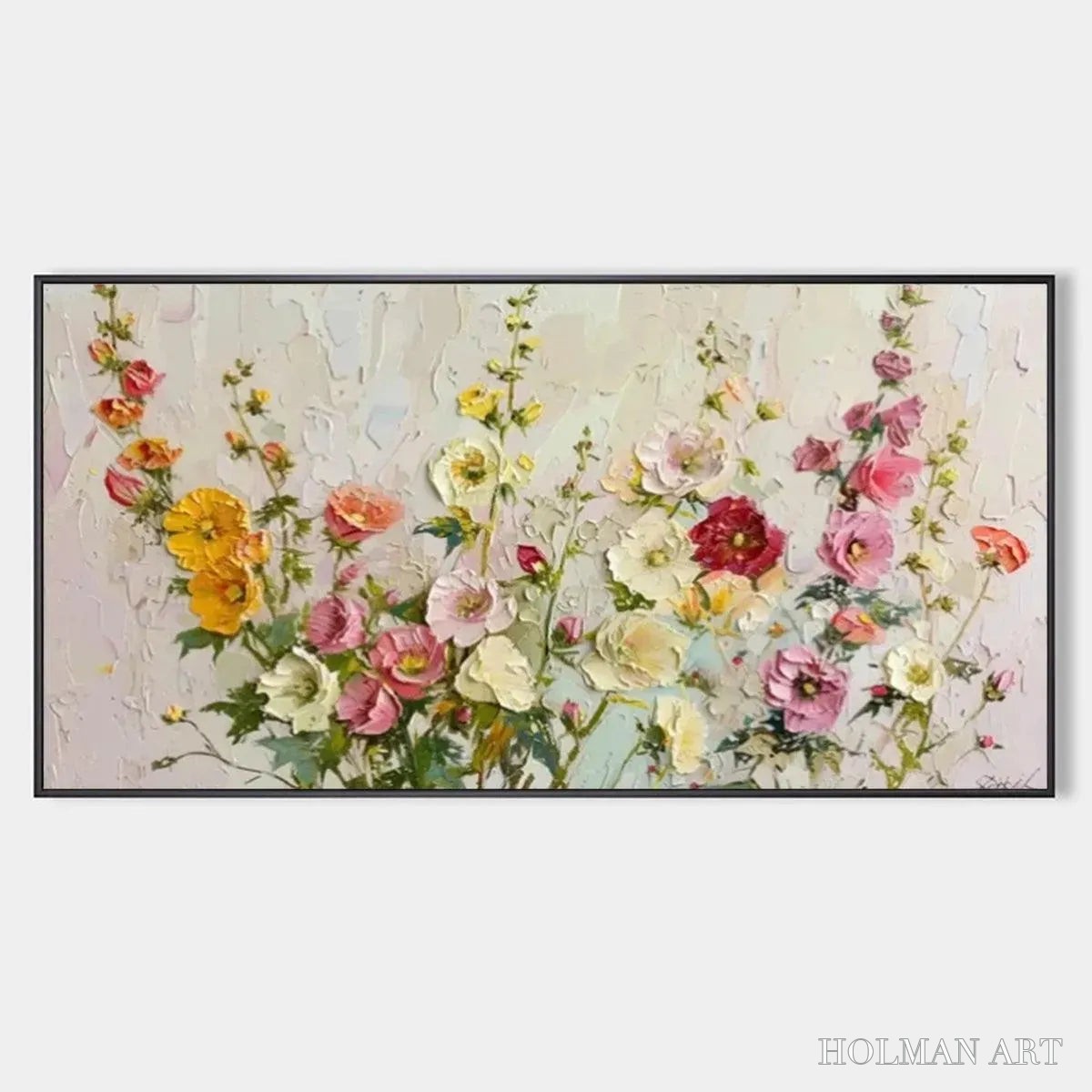 HOLMAN ART Summer Bouquet – Textured Floral Painting, Impasto , Panoramic Canvas, Colorful Decor - image 1