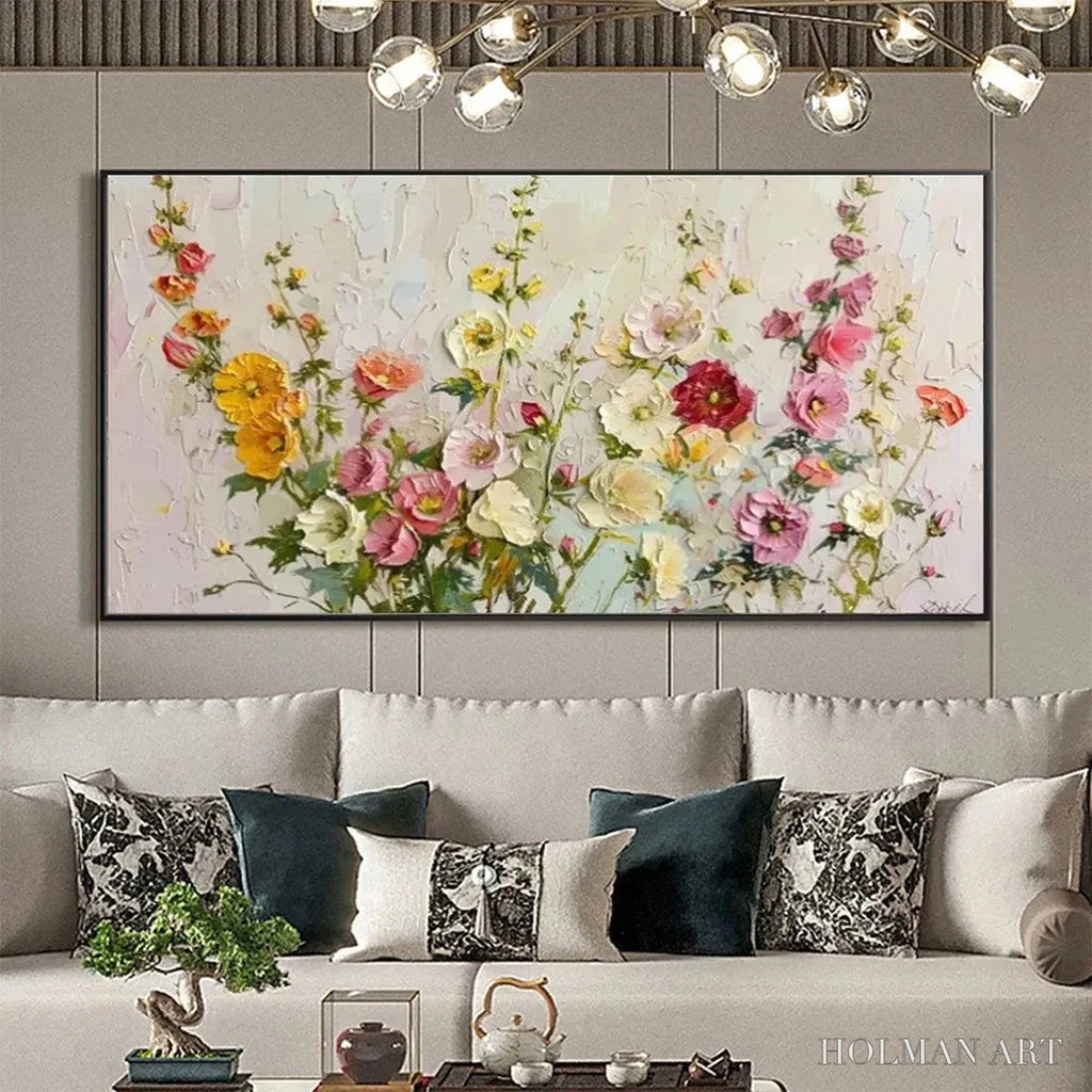 HOLMAN ART Summer Bouquet – Textured Floral Painting, Impasto , Panoramic Canvas, Colorful Decor - image 3