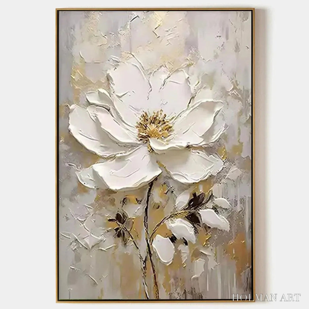 HOLMAN ART White Blossom – Textured White Floral Painting, Impasto , Vertical Canvas, Romantic Decor - image 1