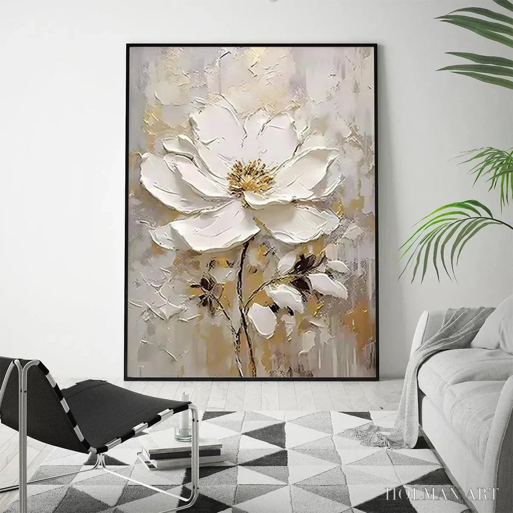 HOLMAN ART White Blossom – Textured White Floral Painting, Impasto , Vertical Canvas, Romantic Decor - image 3