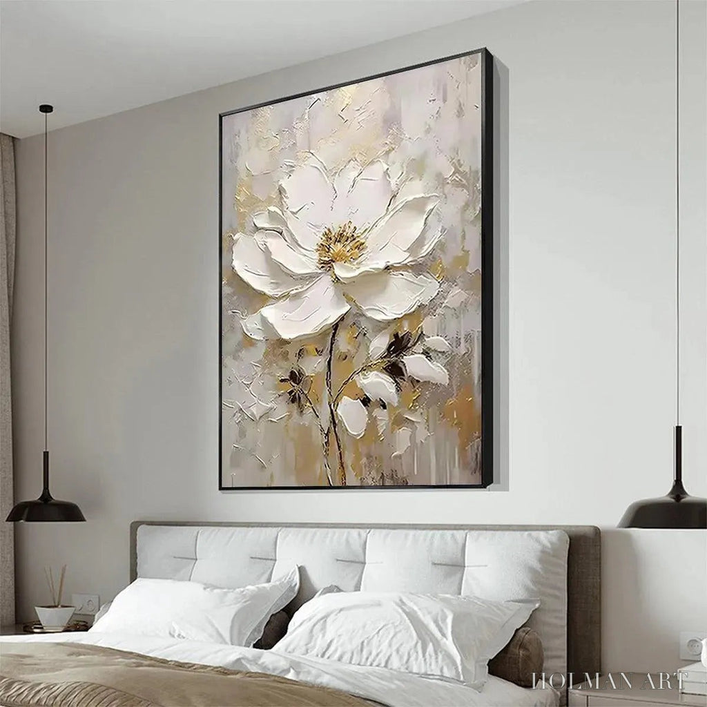 HOLMAN ART White Blossom – Textured White Floral Painting, Impasto , Vertical Canvas, Romantic Decor - image 4