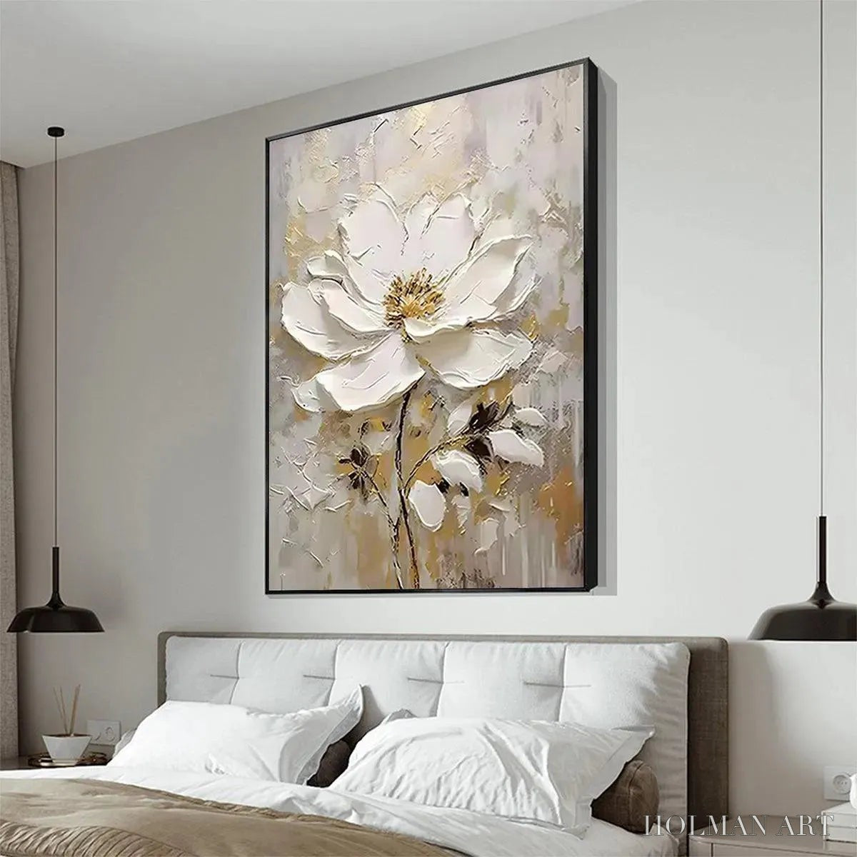 HOLMAN ART White Blossom – Textured White Floral Painting, Impasto , Vertical Canvas, Romantic Decor - image 4