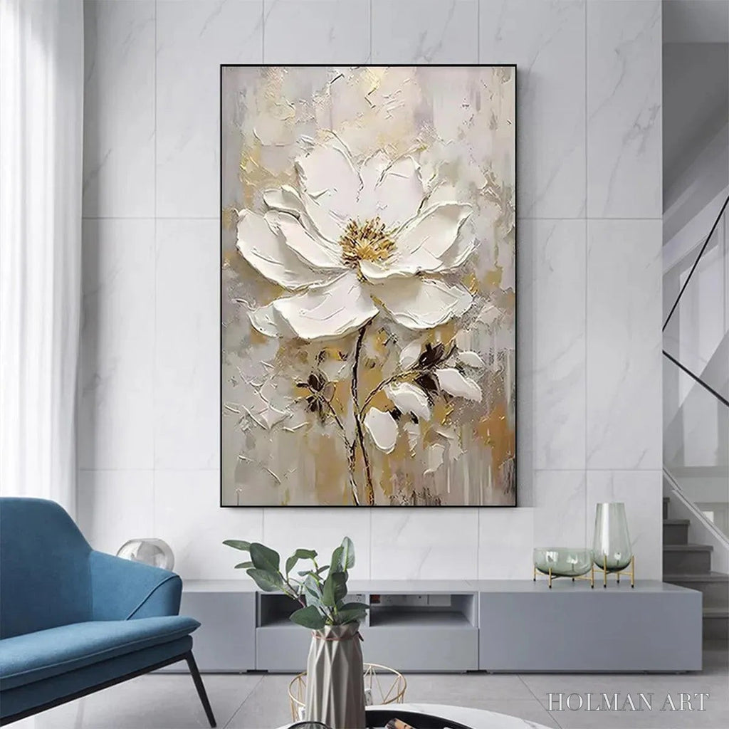 HOLMAN ART White Blossom – Textured White Floral Painting, Impasto , Vertical Canvas, Romantic Decor - image 6