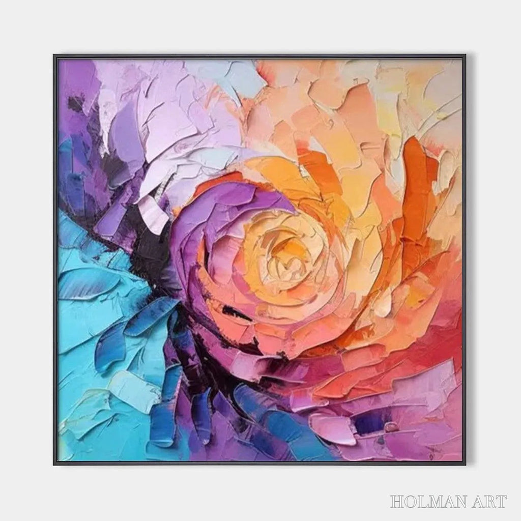 HOLMAN ART Abstract Rose – Textured Floral Painting, Impasto , Square Canvas, Modern Decor - image 1