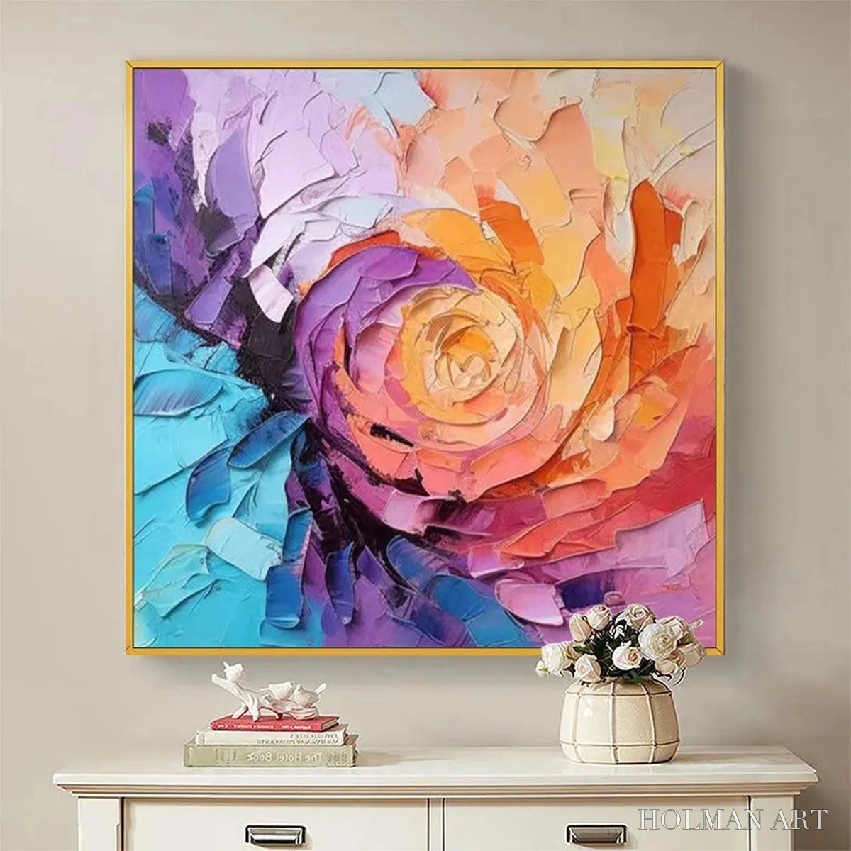 HOLMAN ART Abstract Rose – Textured Floral Painting, Impasto , Square Canvas, Modern Decor - image 2