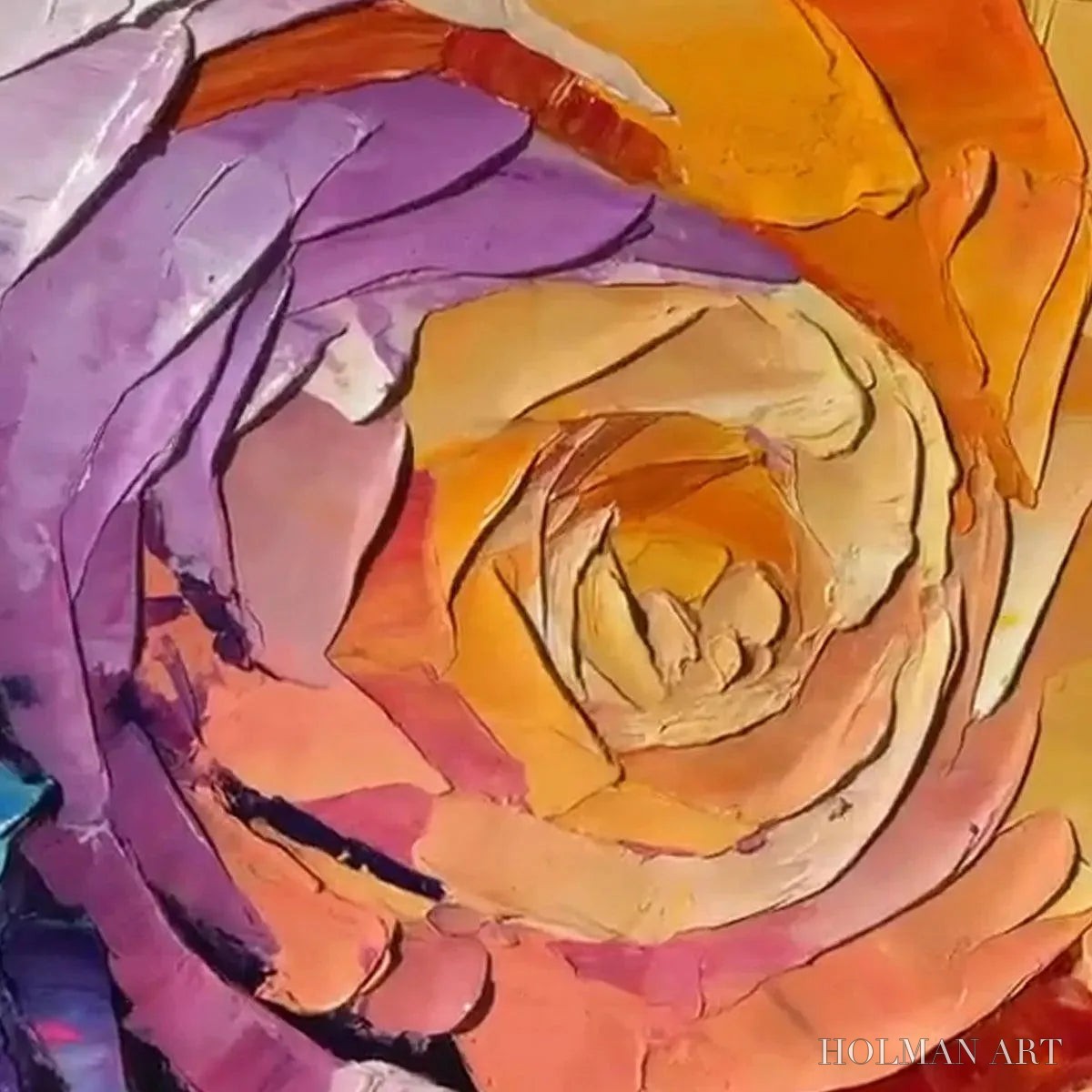 HOLMAN ART Abstract Rose – Textured Floral Painting, Impasto , Square Canvas, Modern Decor - image 3