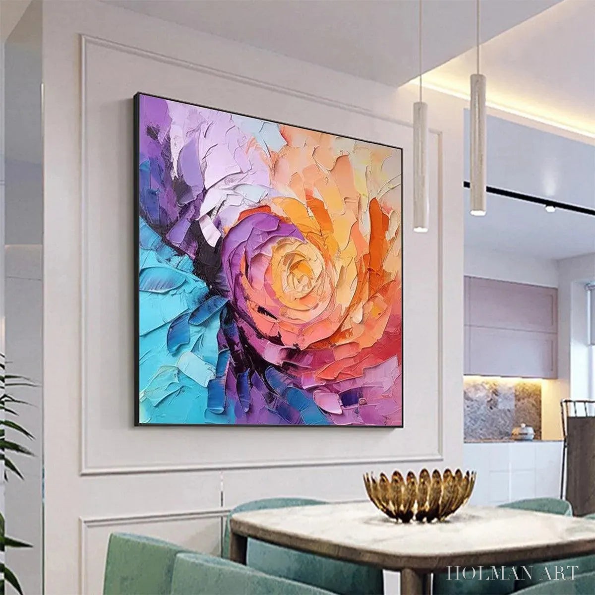 HOLMAN ART Abstract Rose – Textured Floral Painting, Impasto , Square Canvas, Modern Decor - image 4