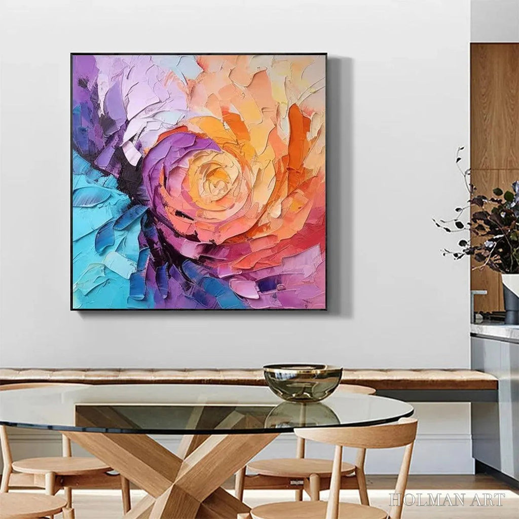HOLMAN ART Abstract Rose – Textured Floral Painting, Impasto , Square Canvas, Modern Decor - image 5
