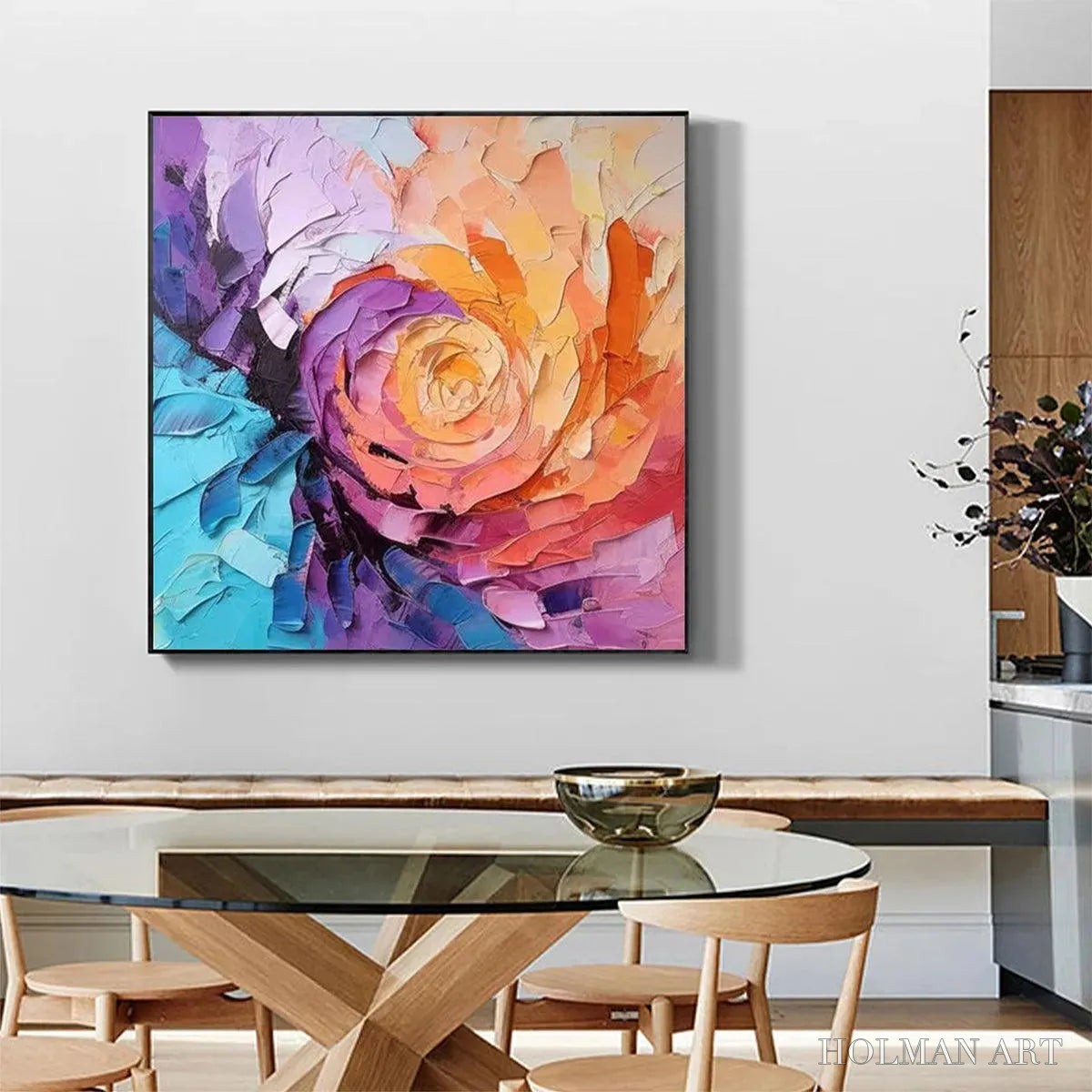 HOLMAN ART Abstract Rose – Textured Floral Painting, Impasto , Square Canvas, Modern Decor - image 5