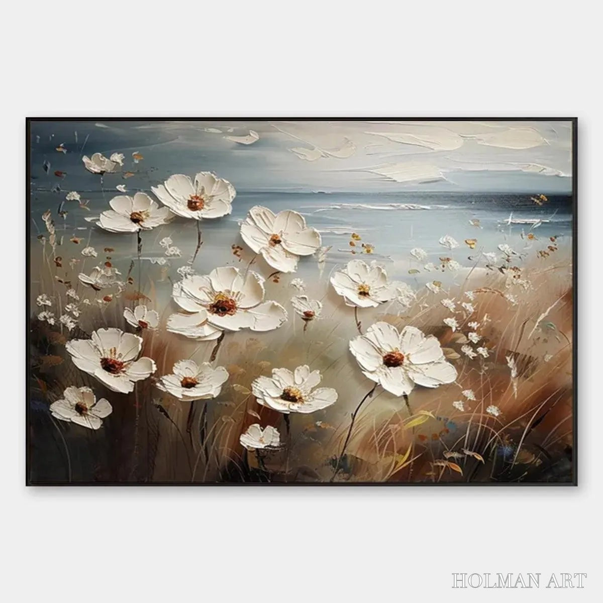 HOLMAN ART Seaside Blossoms – Textured Floral Painting, Impasto , Horizontal Canvas, Coastal Decor - image 1