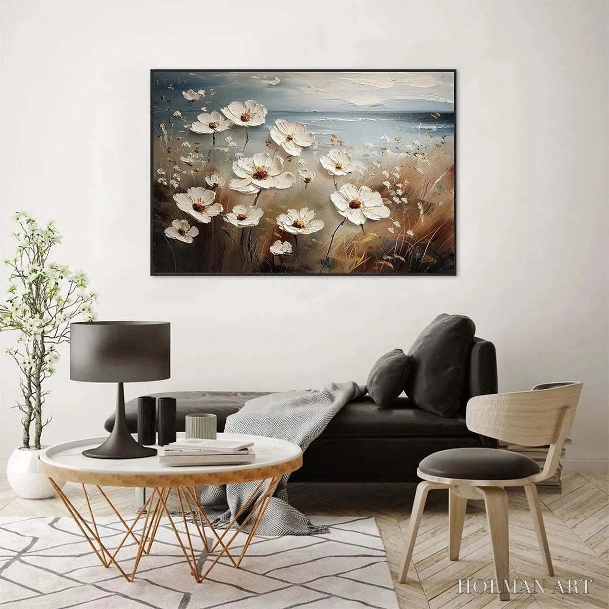 HOLMAN ART Seaside Blossoms – Textured Floral Painting, Impasto , Horizontal Canvas, Coastal Decor - image 4