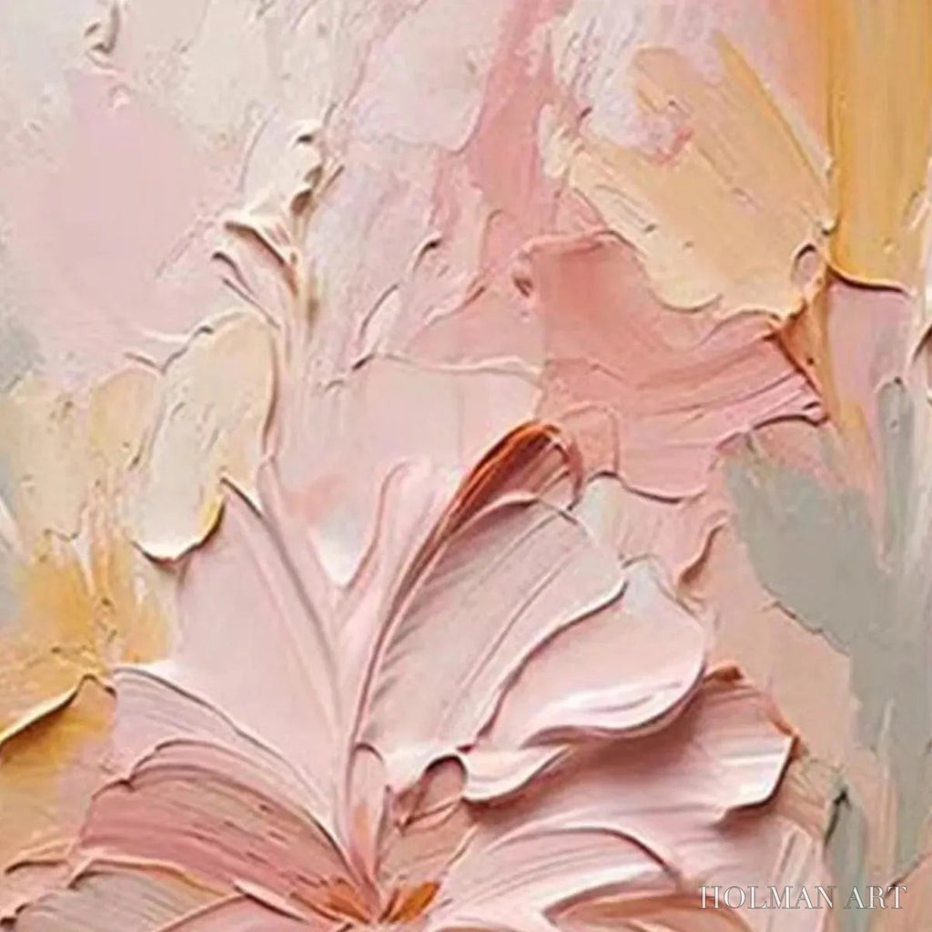 HOLMAN ART Blushing Blooms – Textured Floral Painting, Pink and Peach , Vertical Canvas, Impasto Decor - image 3