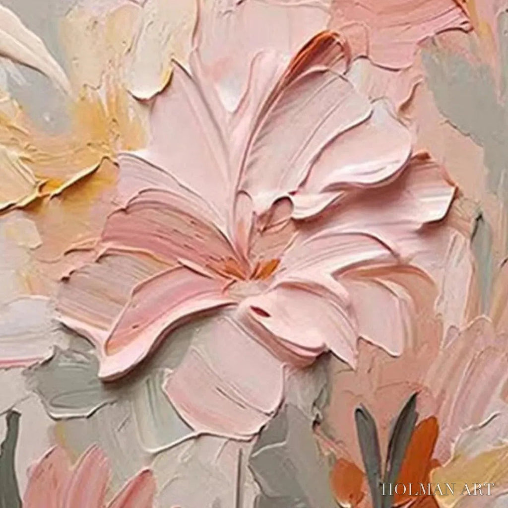 HOLMAN ART Blushing Blooms – Textured Floral Painting, Pink and Peach , Vertical Canvas, Impasto Decor - image 6