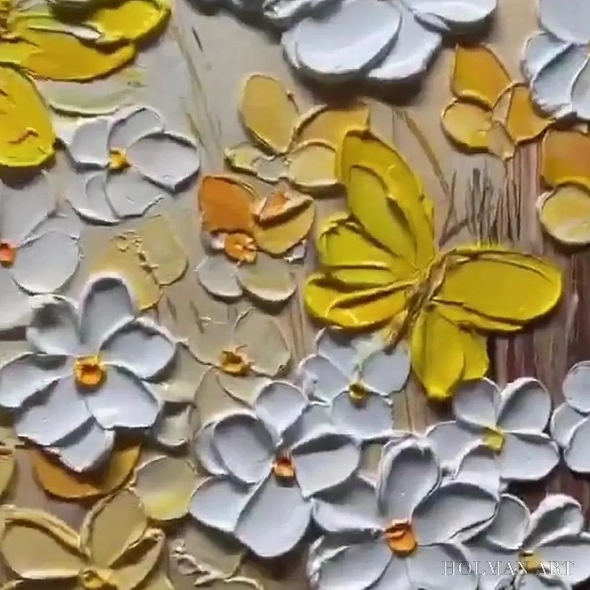 HOLMAN ART Golden Butterflies – Textured Butterfly and Floral Painting, Yellow and White , Vertical Canvas, Impasto Decor - image 3