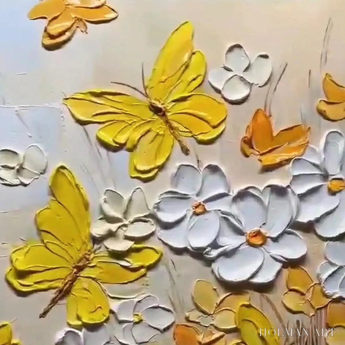 HOLMAN ART Golden Butterflies – Textured Butterfly and Floral Painting, Yellow and White , Vertical Canvas, Impasto Decor - image 6