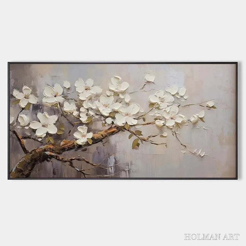 HOLMAN ART White Blossoms – Textured Floral Painting, White Flower , Panoramic Canvas, Impressionist Decor - image 1