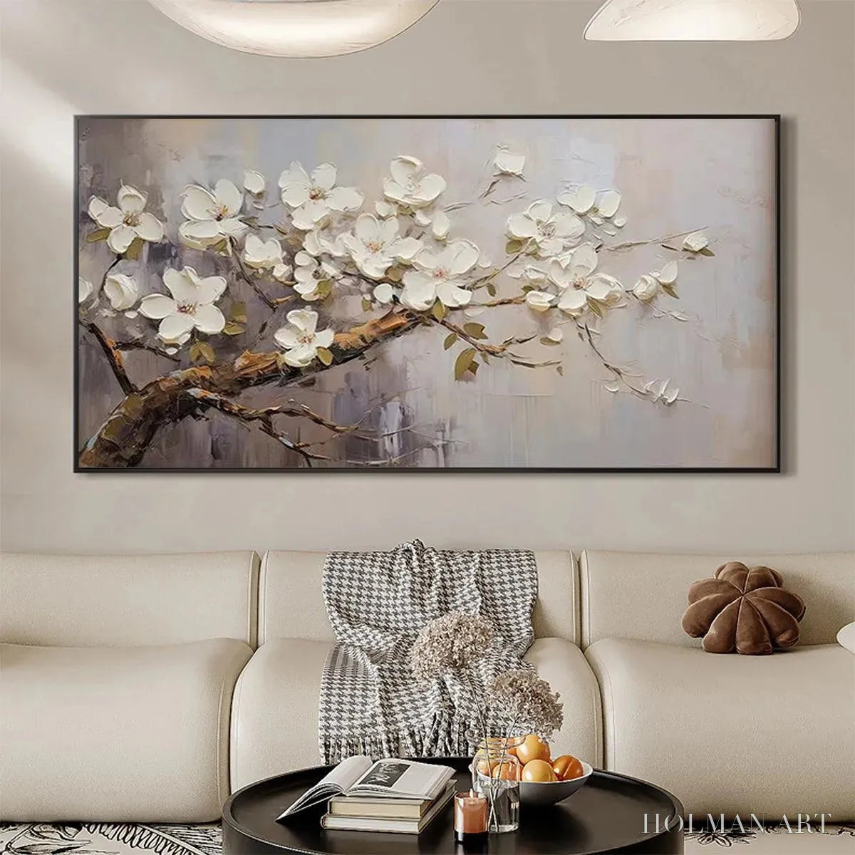 HOLMAN ART White Blossoms – Textured Floral Painting, White Flower , Panoramic Canvas, Impressionist Decor - image 4