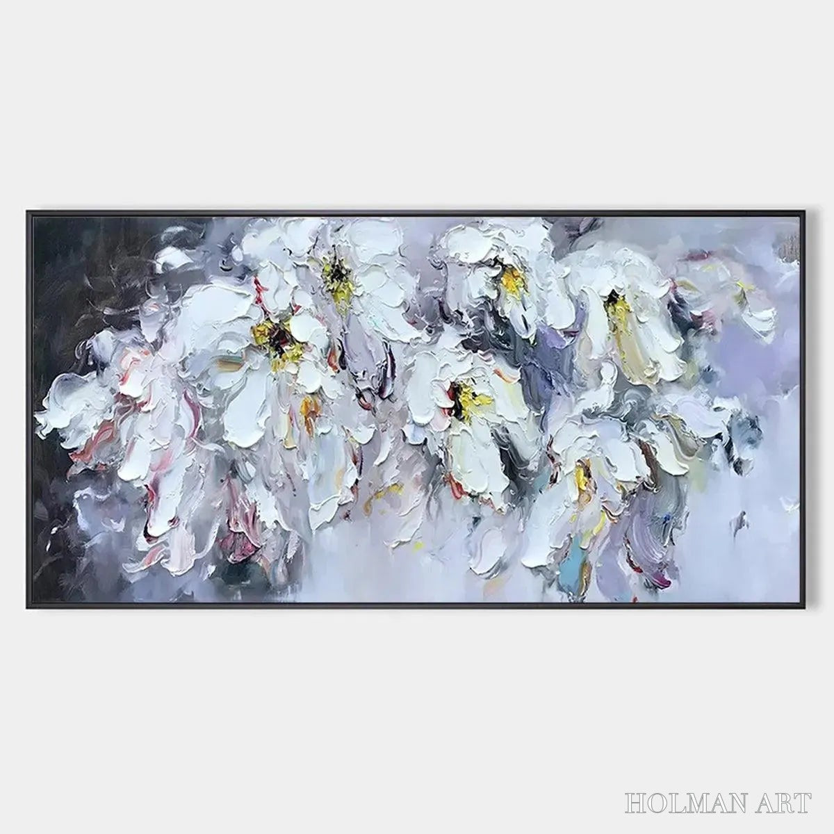HOLMAN ART White Petal Dream – Floral Painting, Impasto, Textured , White Flowers, Panoramic - image 1