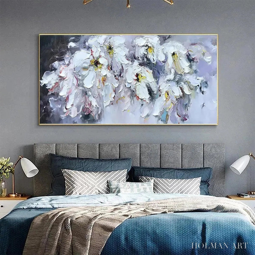 HOLMAN ART White Petal Dream – Floral Painting, Impasto, Textured , White Flowers, Panoramic - image 2