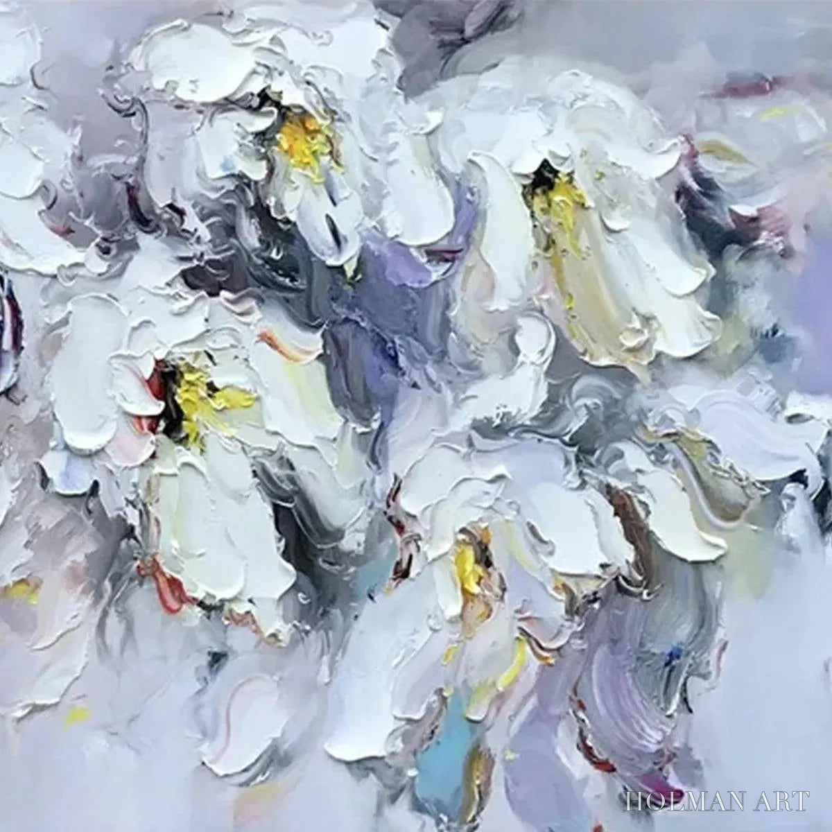 HOLMAN ART White Petal Dream – Floral Painting, Impasto, Textured , White Flowers, Panoramic - image 3