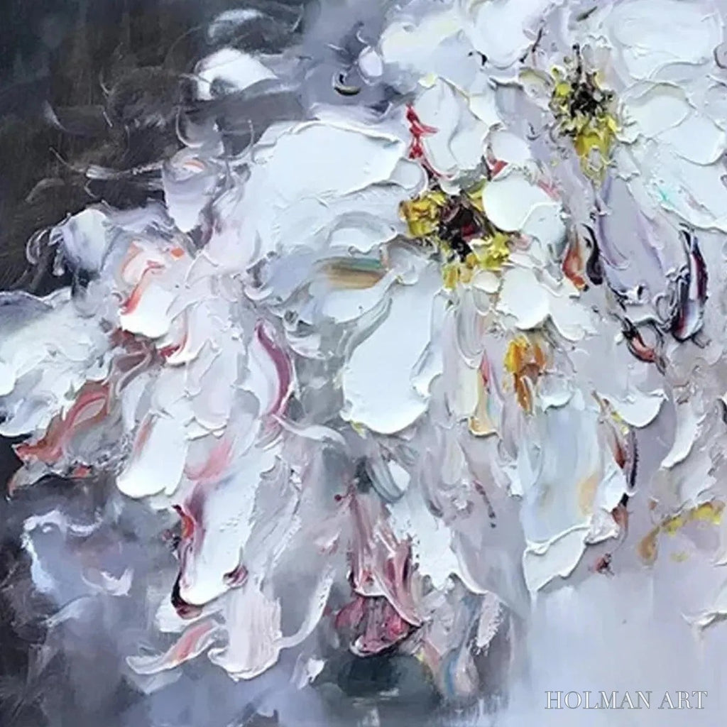 HOLMAN ART White Petal Dream – Floral Painting, Impasto, Textured , White Flowers, Panoramic - image 5