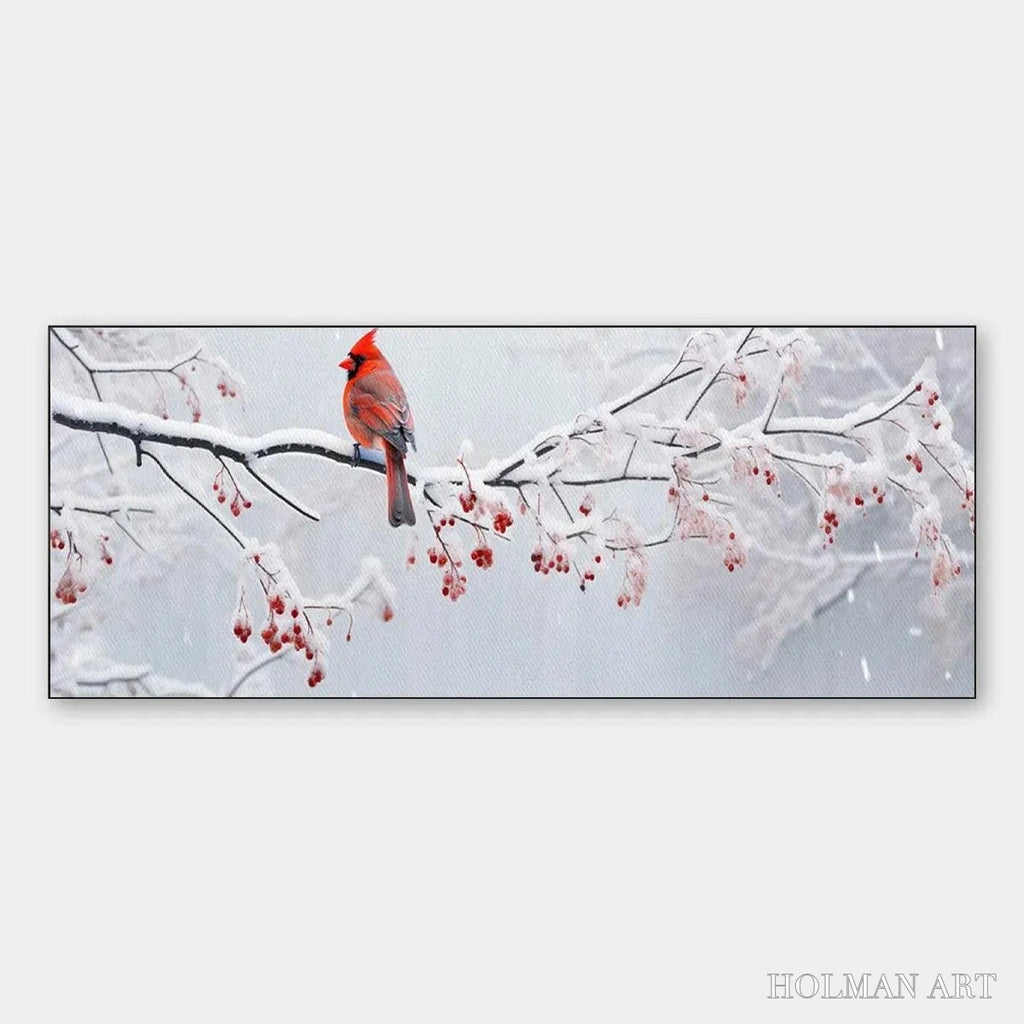 HOLMAN ART Winter Cardinal Panoramic – Bird Painting, Panoramic , Winter Decor - image 1