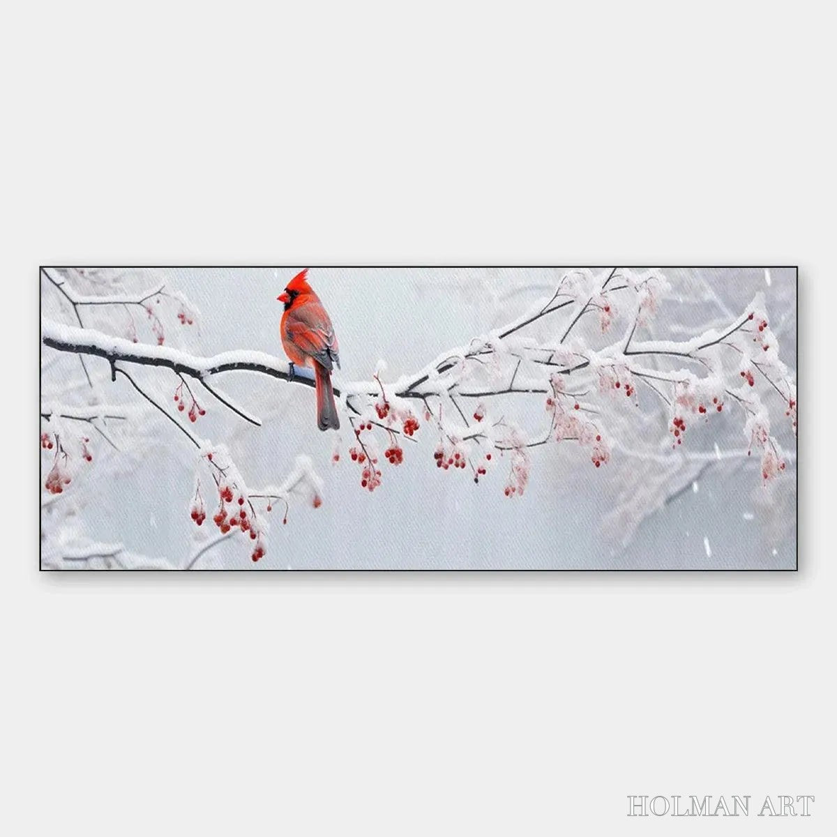 HOLMAN ART Winter Cardinal Panoramic – Bird Painting, Panoramic , Winter Decor - image 1