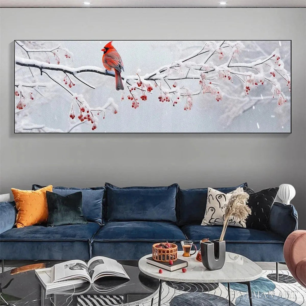 HOLMAN ART Winter Cardinal Panoramic – Bird Painting, Panoramic , Winter Decor - image 2
