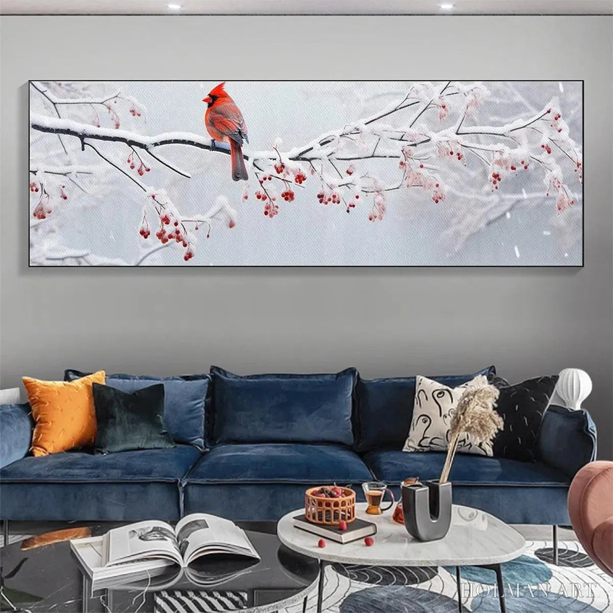 HOLMAN ART Winter Cardinal Panoramic – Bird Painting, Panoramic , Winter Decor - image 2