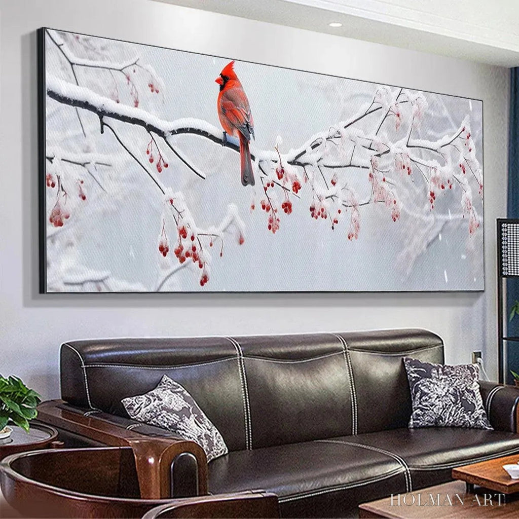 HOLMAN ART Winter Cardinal Panoramic – Bird Painting, Panoramic , Winter Decor - image 5