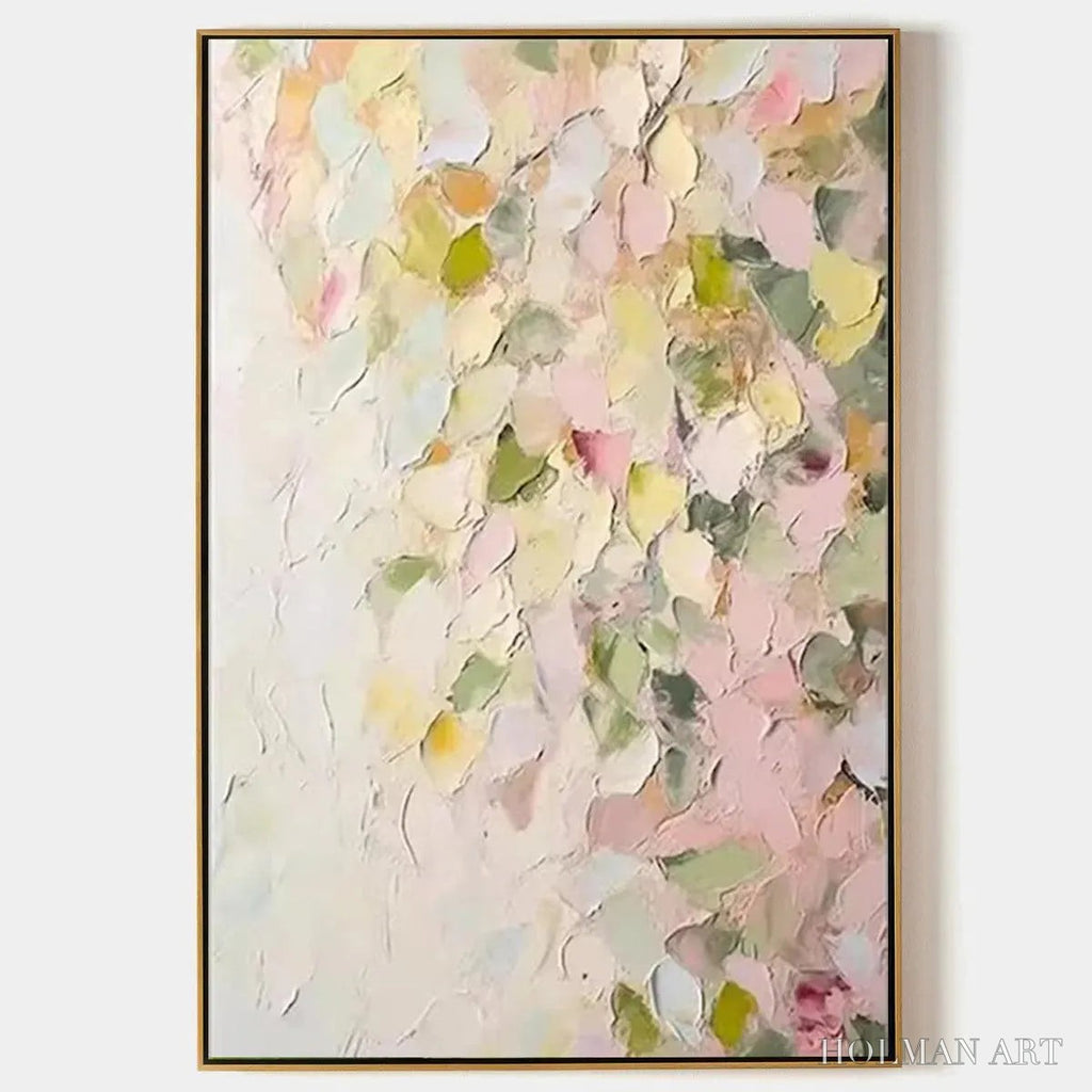 HOLMAN ART Blushing Blooms – Textured Abstract Floral Painting, Pastel Pink and Green , Vertical Canvas, Impasto Decor - image 1