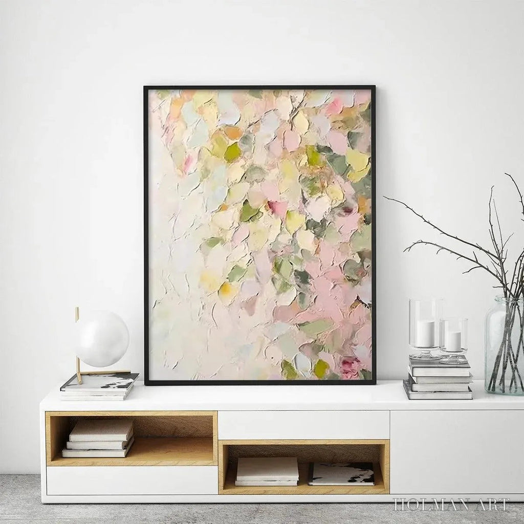 HOLMAN ART Blushing Blooms – Textured Abstract Floral Painting, Pastel Pink and Green , Vertical Canvas, Impasto Decor - image 5