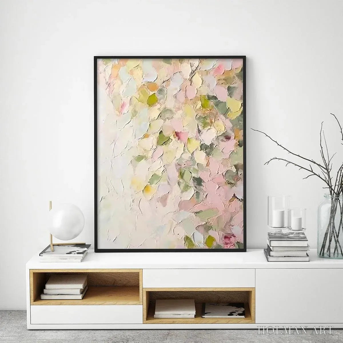 HOLMAN ART Blushing Blooms – Textured Abstract Floral Painting, Pastel Pink and Green , Vertical Canvas, Impasto Decor - image 5