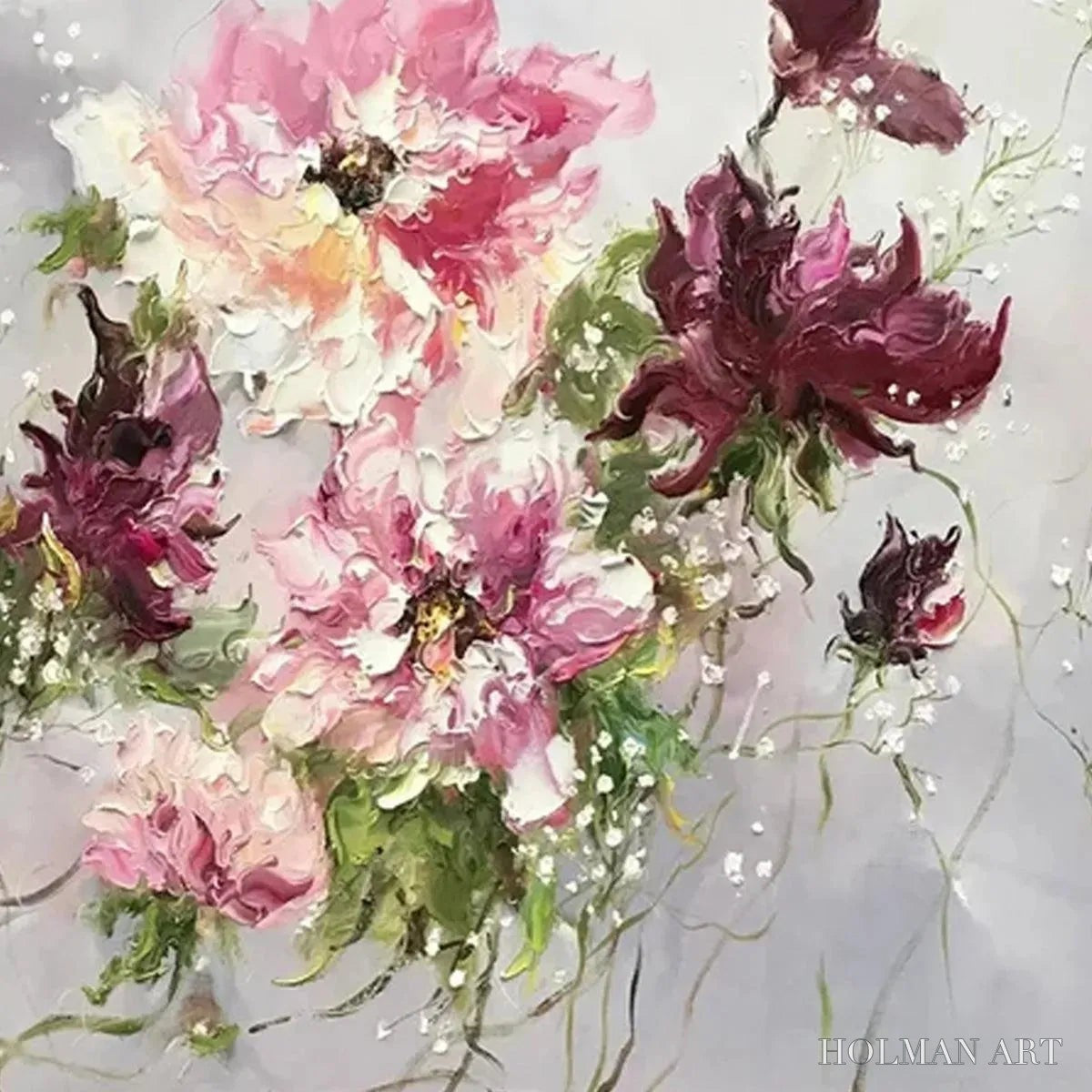 HOLMAN ART Wild Rose Whispers – Floral Painting, Panoramic , Romantic Decor, Pink and Burgundy Flowers - image 3