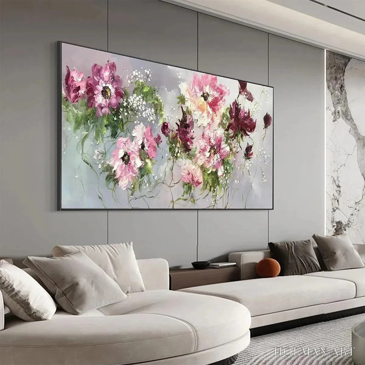 HOLMAN ART Wild Rose Whispers – Floral Painting, Panoramic , Romantic Decor, Pink and Burgundy Flowers - image 4