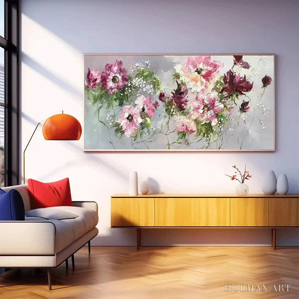 HOLMAN ART Wild Rose Whispers – Floral Painting, Panoramic , Romantic Decor, Pink and Burgundy Flowers - image 6