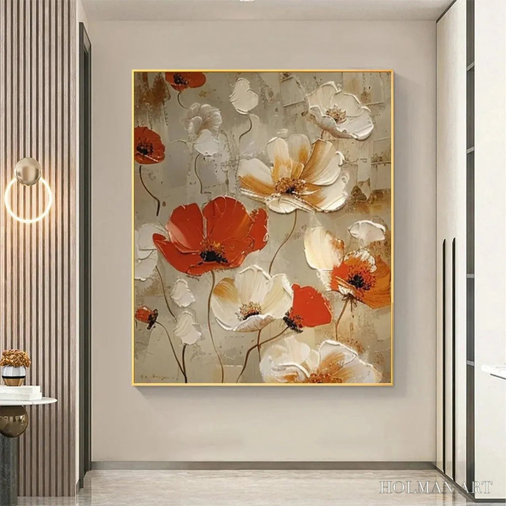 HOLMAN ART Crimson Fields – Textured Poppy Painting, Red and White Floral , Square Canvas, Romantic Decor - image 4