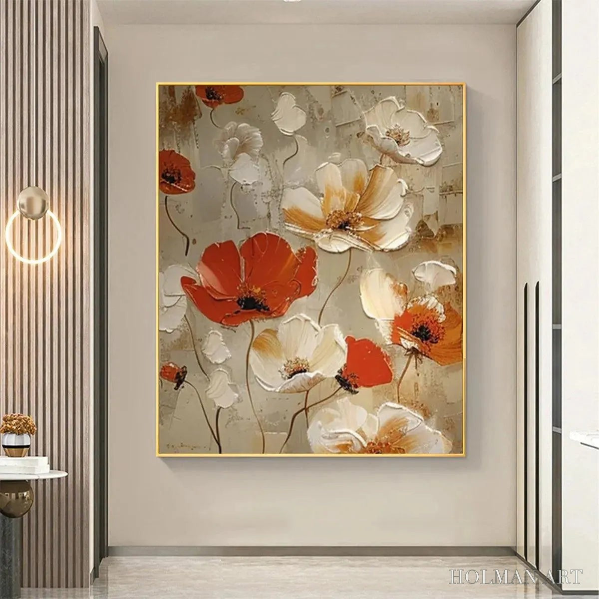 HOLMAN ART Crimson Fields – Textured Poppy Painting, Red and White Floral , Square Canvas, Romantic Decor - image 4