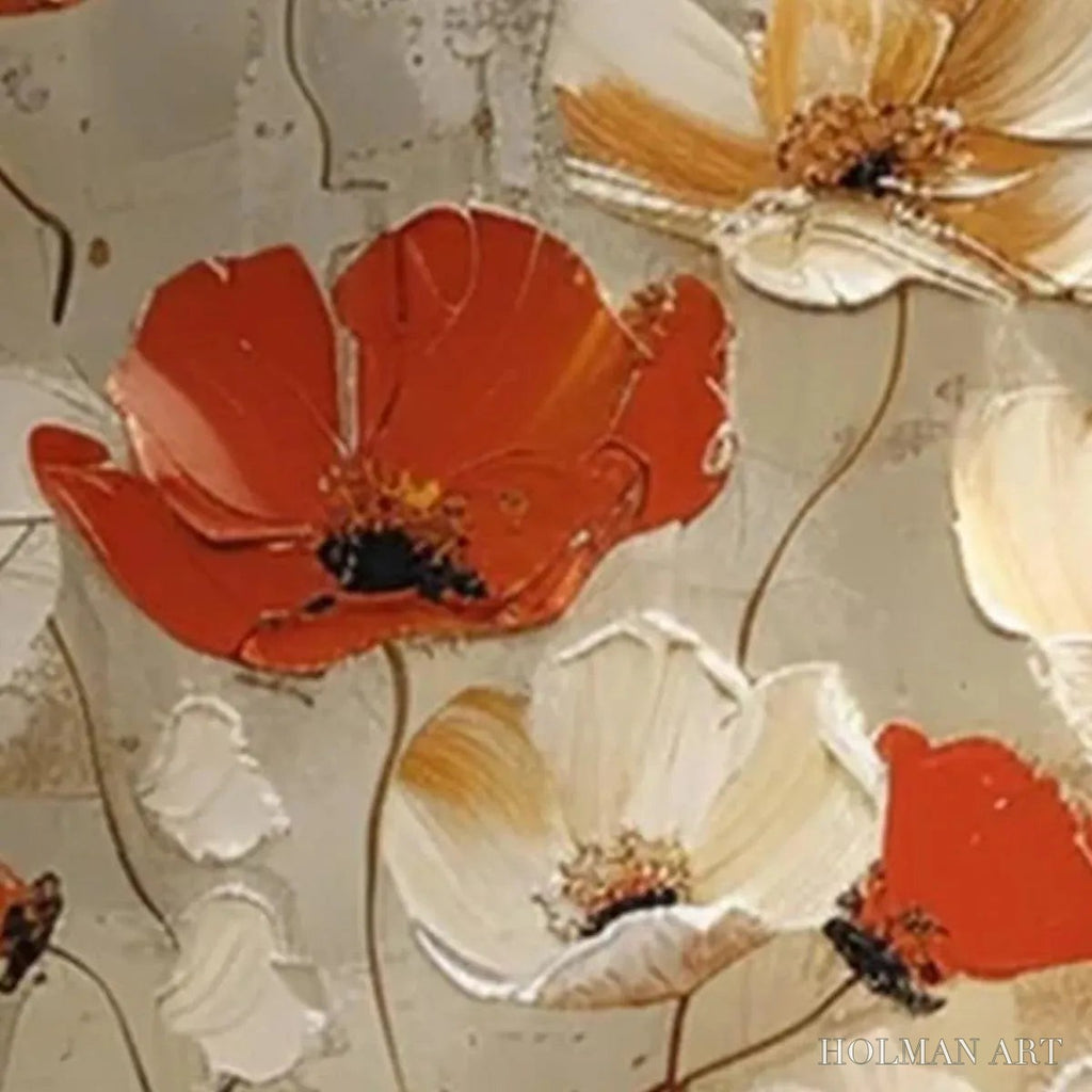 HOLMAN ART Crimson Fields – Textured Poppy Painting, Red and White Floral , Square Canvas, Romantic Decor - image 6