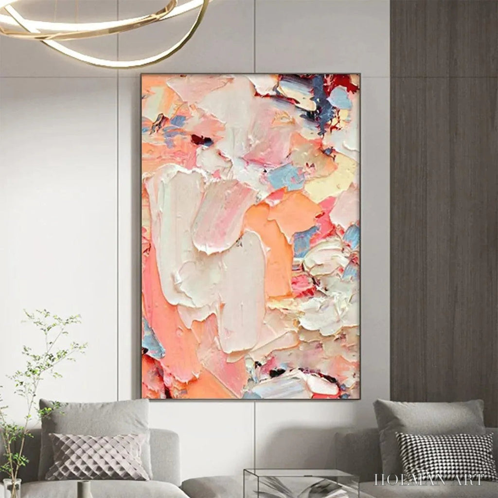 HOLMAN ART Coral Dream – Textured Abstract Painting, Pink and Orange , Vertical Canvas, Impasto Decor - image 2