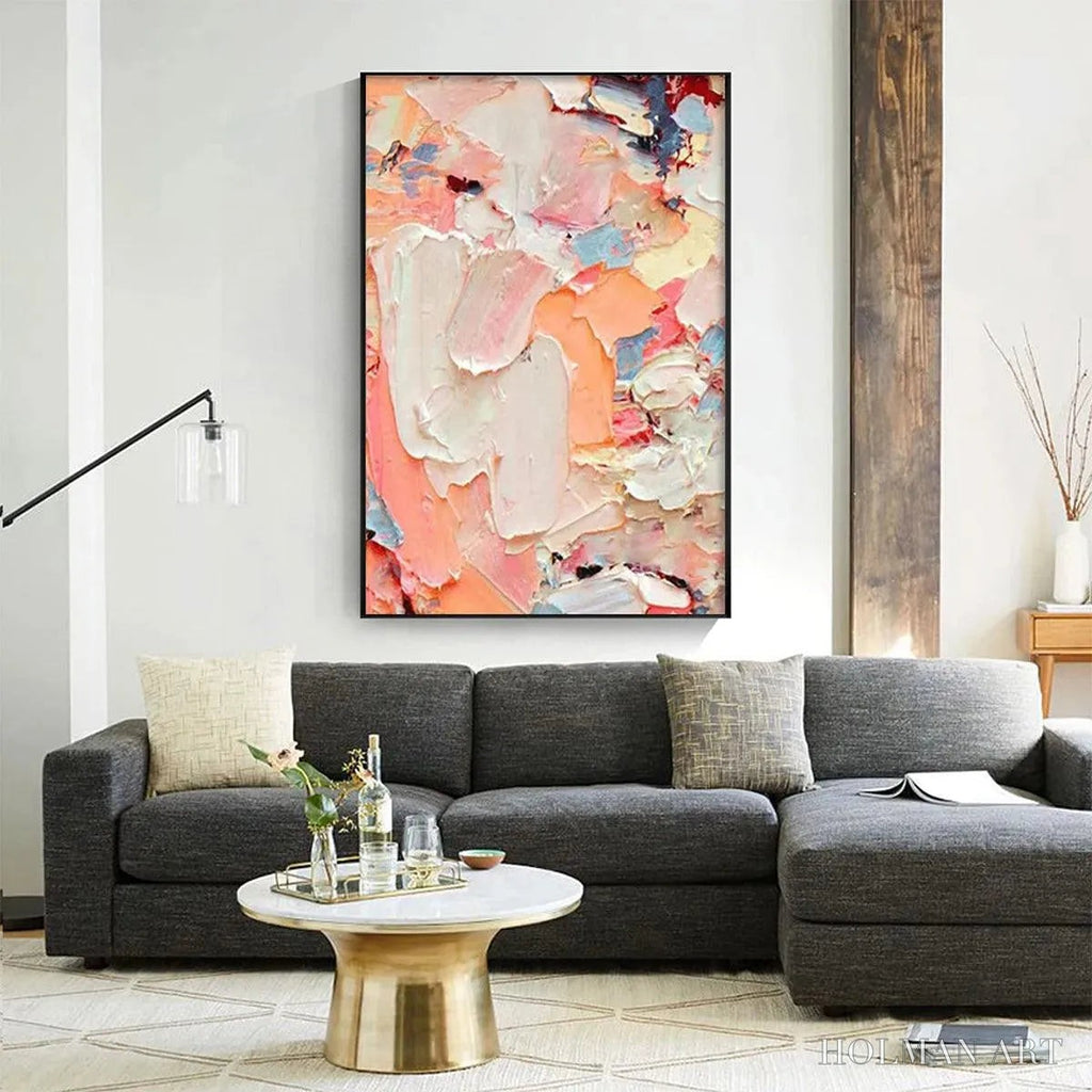 HOLMAN ART Coral Dream – Textured Abstract Painting, Pink and Orange , Vertical Canvas, Impasto Decor - image 4