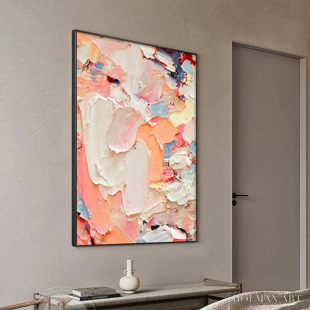 HOLMAN ART Coral Dream – Textured Abstract Painting, Pink and Orange , Vertical Canvas, Impasto Decor - image 5