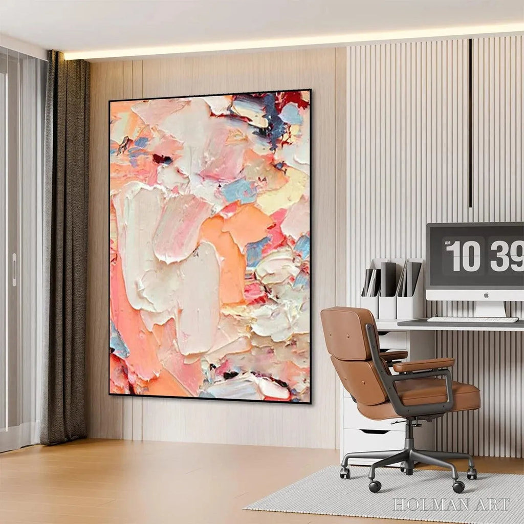 HOLMAN ART Coral Dream – Textured Abstract Painting, Pink and Orange , Vertical Canvas, Impasto Decor - image 6