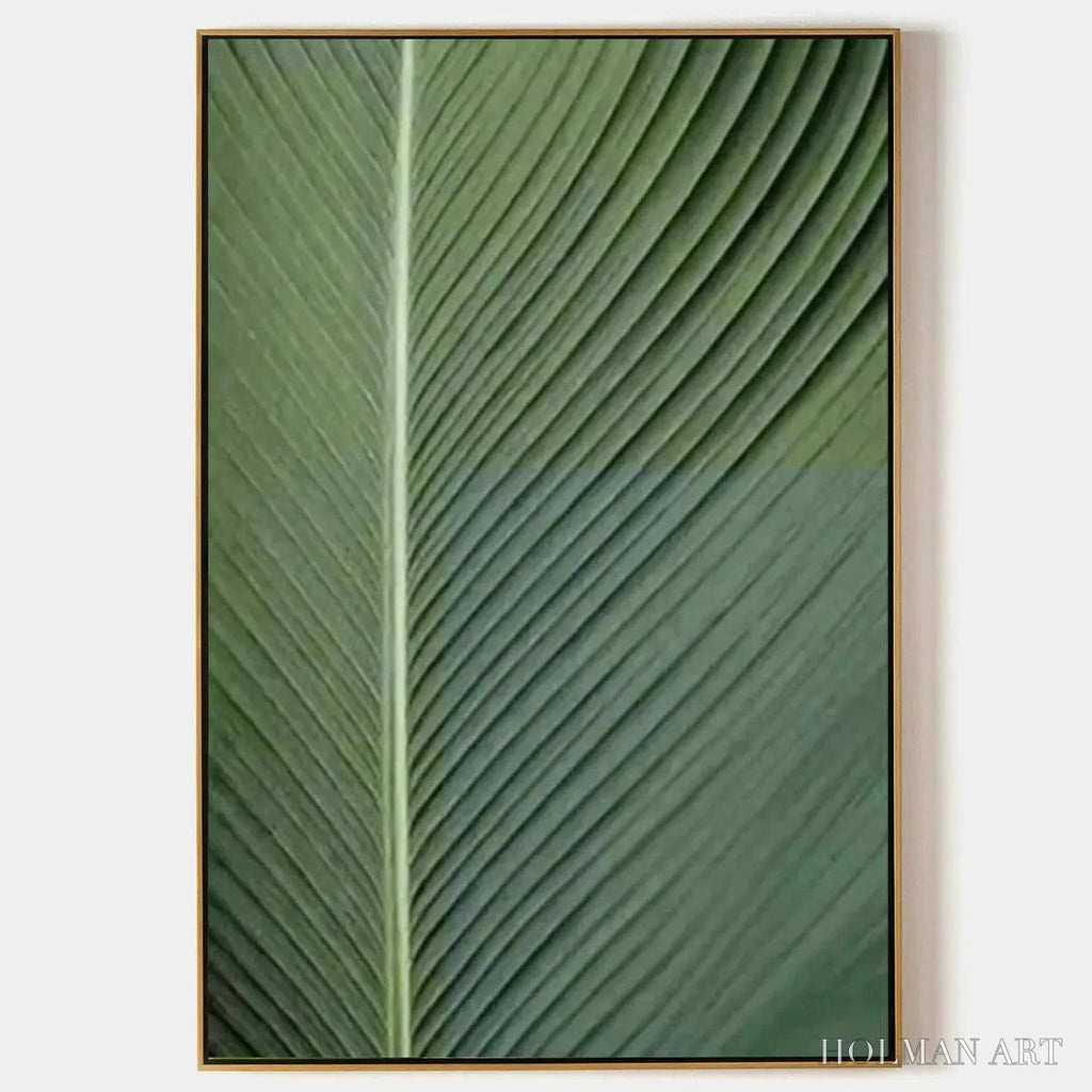 HOLMAN ART Tropical Serenity – Minimalist Botanical Painting, Green Leaf , Vertical Canvas - image 1