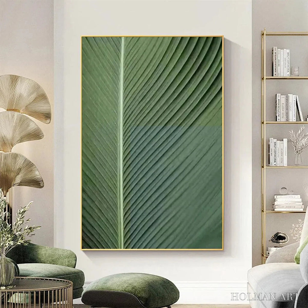 HOLMAN ART Tropical Serenity – Minimalist Botanical Painting, Green Leaf , Vertical Canvas - image 2