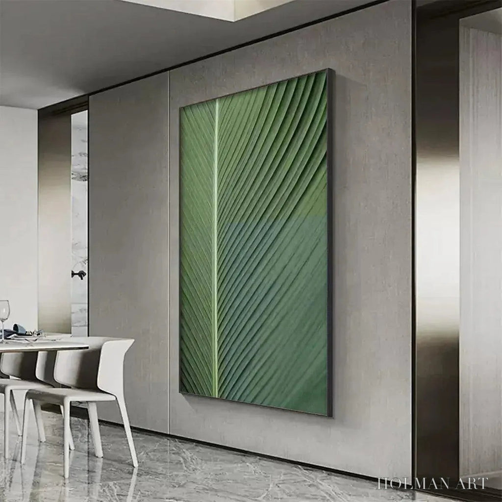 HOLMAN ART Tropical Serenity – Minimalist Botanical Painting, Green Leaf , Vertical Canvas - image 5