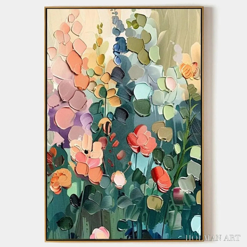 HOLMAN ART Blooming Meadow – Textured Floral Painting, Colorful Wildflower , Vertical Canvas, Impasto Decor - image 1